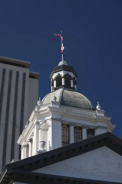 Framed Print : USA, Florida, Tallahassee, old and new State Capitol buildings