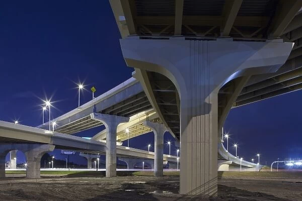 USA, Florida, Tampa, Expressway bridges near Tampa International Airport at night