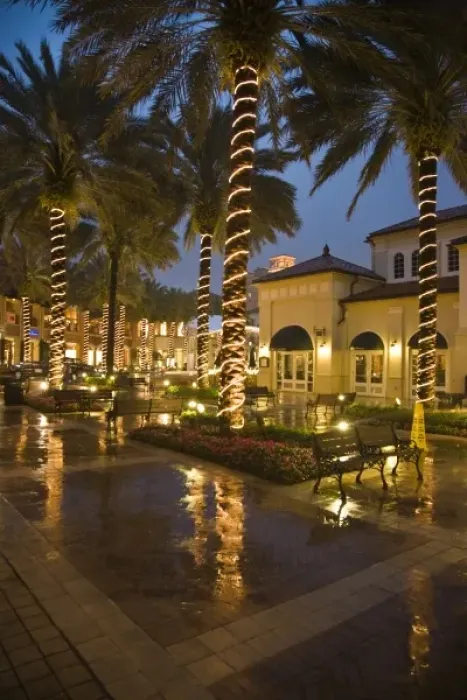 Framed Print : USA, Florida, West Palm Beach. The lights of City Center Mall reflect in the wet walkways Framed Print : USA, Florida, West Palm Beach. The lights of City Center Mall reflect in the wet walkways