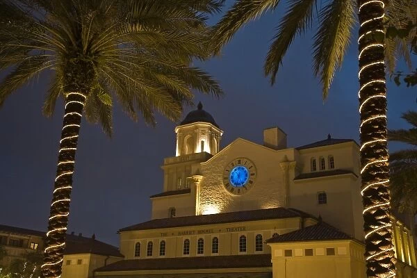 USA, Florida, West Palm Beach. The stucco architecture of City Center Mall at twilight