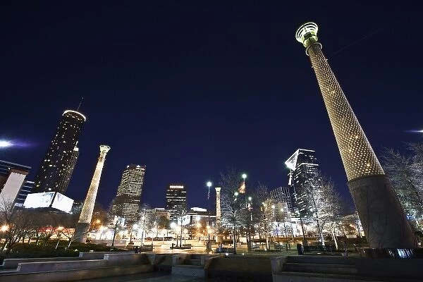 USA, Georgia, Atlanta. Night view of Centennial Olympic Park
