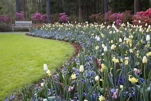 USA, Georgia, Pine Mountain. A border of spring flowers