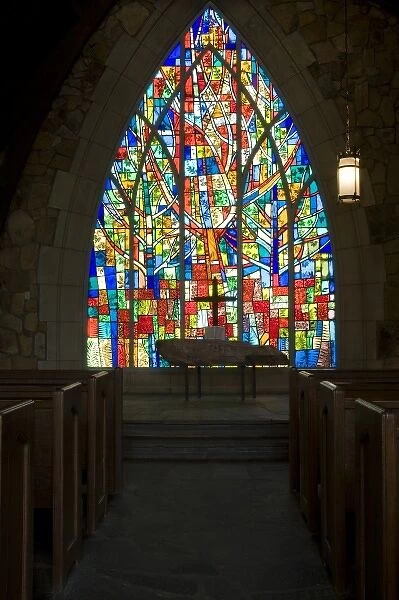 USA, Georgia, Pine Mountain. Stained glass window in the Ida Cason Callaway Memorial Chapel