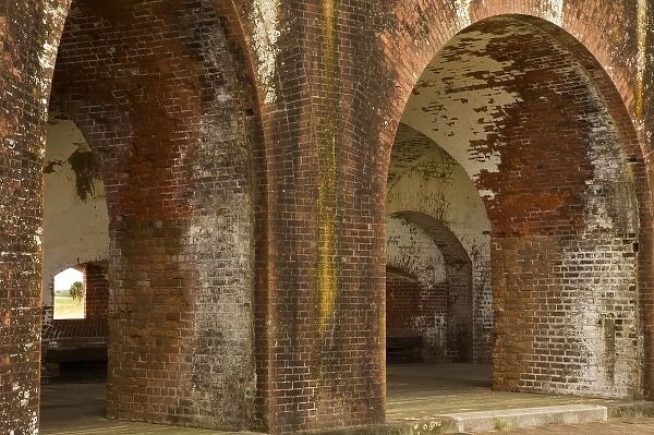 USA; Georgia; Savannah; Arches and brick walls at Fort Pulaski National Monument