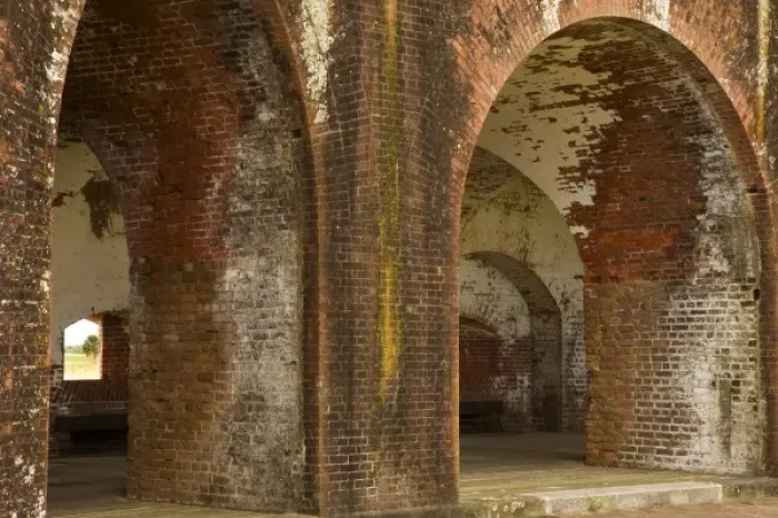 Framed Print : USA; Georgia; Savannah; Arches and brick walls at Fort Pulaski National Monument