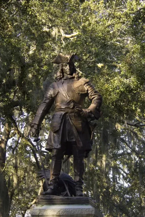 Framed Print : USA, Georgia, Savannah, historic district, statue of General James Edward Oglethorpe