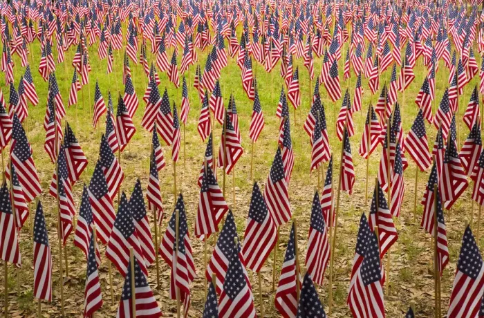 Framed Print : USA, Georgia, Savannah. Memorial Day celebration with American flag