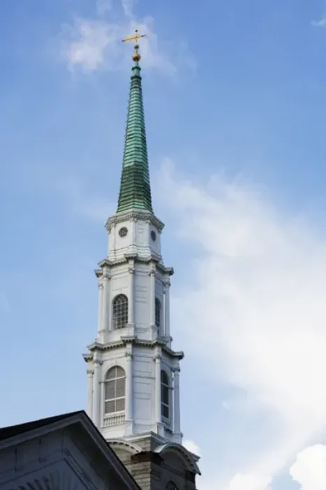 Framed Print : USA, Georgia, Savannah. The steeple of the Independant Presbyterian Church in Savannah