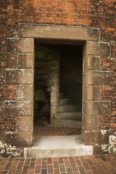 USA; Georgia; Savannah; Stone and brick entrance inside Fort Pulaski National Monument