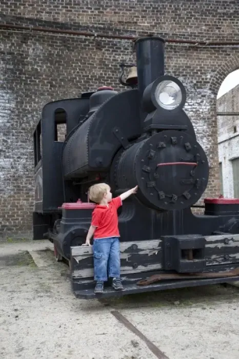 Framed Print : USA; Georgia; Savannah. Young boy at Roundhouse Train Museum. (MR)