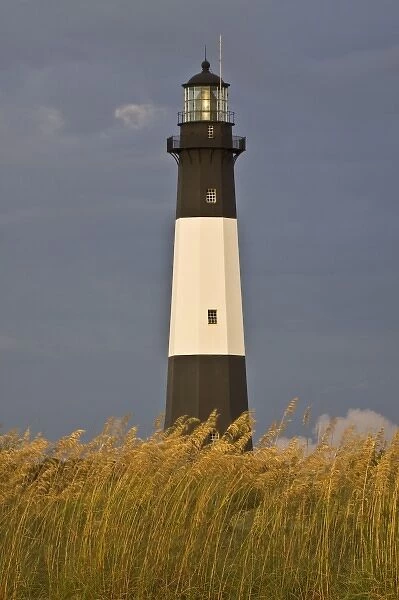 USA; Georgia; Tybee Island; Lighthouse and seaoats in early moring