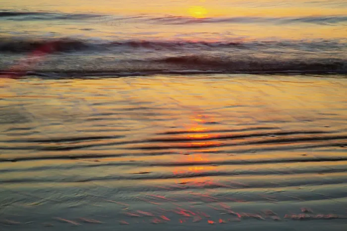 Framed Print : USA, Georgia, Tybee Island. Sunrise with ripples in the sand
