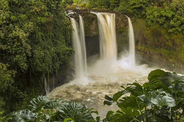USA, Hawaii, The Big Island, Wailuku River, Rainbow Falls. Scenic of multiple waterfalls