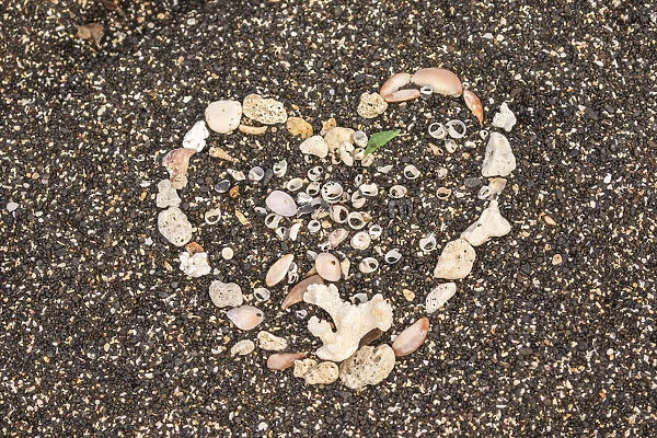 USA, Hawaii, Honokohau Bay. Beach heart made of shells