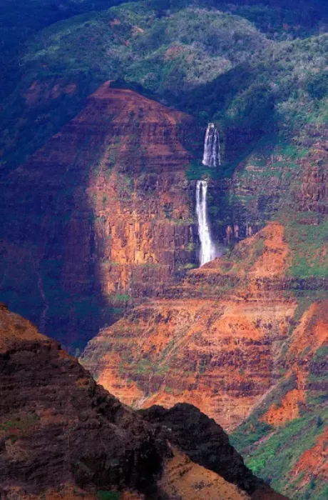 Framed Print : USA, Hawaii, Kauai Island, Waterfall cascading down the canyon walls in the wildlands Framed Print : USA, Hawaii, Kauai Island, Waterfall cascading down the canyon walls in the wildlands