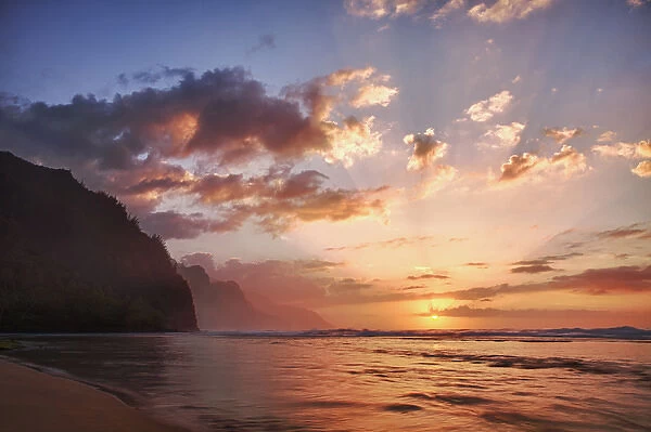 USA; Hawaii; Kauai; Napali Coast; Sunset along the Napali Coast