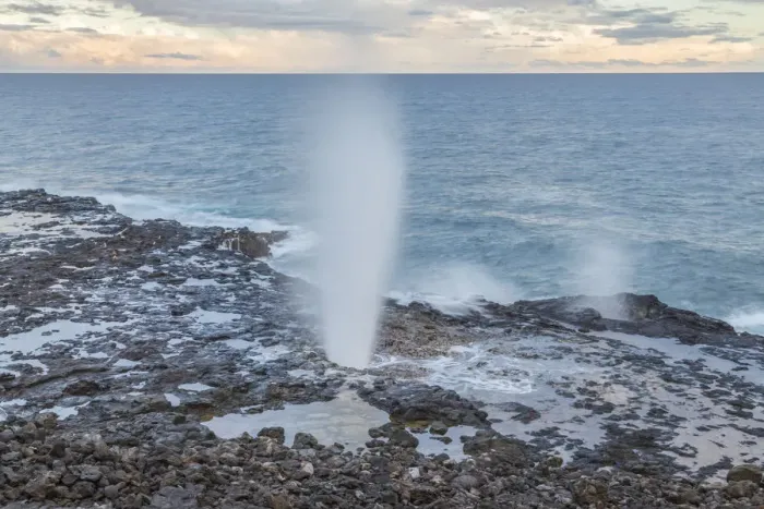 Framed Print : USA, Hawaii, Kauai. Spouting Horn spray and ocean Framed Print : USA, Hawaii, Kauai. Spouting Horn spray and ocean