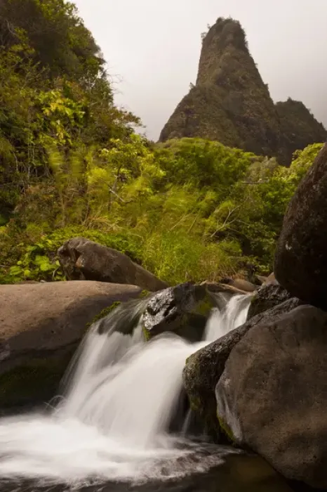 Framed Print : USA, Hawaii, Maui, Iao Needle. View of waterfall and rock formation Framed Print : USA, Hawaii, Maui, Iao Needle. View of waterfall and rock formation