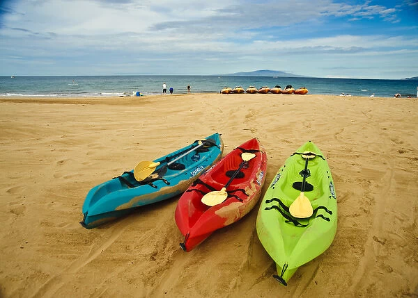 USA, Hawaii, Maui. Kayaks on Wailea Beach ready to hit the surf