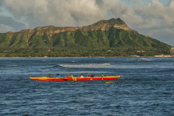 Framed Print : USA, Hawaii, Oahu, Honolulu, Diamond Head, Group practices rowing in an Outrigger canoe Framed Print : USA, Hawaii, Oahu, Honolulu, Diamond Head, Group practices rowing in an Outrigger canoe