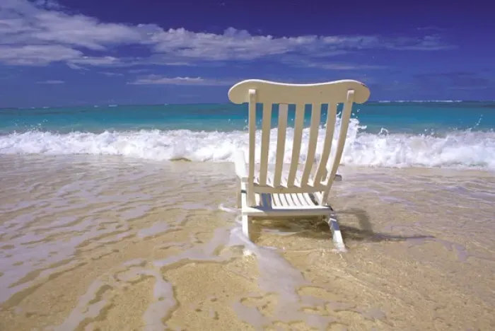 Framed Print : USA, Hawaiian Islands. Beach chair in surf