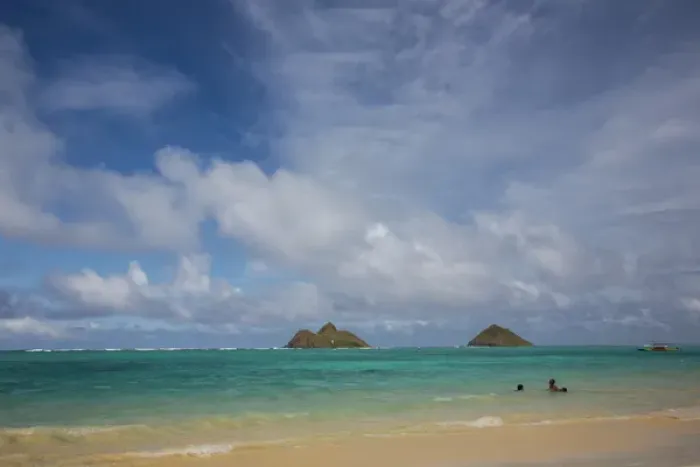 Framed Print : USA; Hawaiian Islands; Oahu; Lanihai Beach and Islands in Background