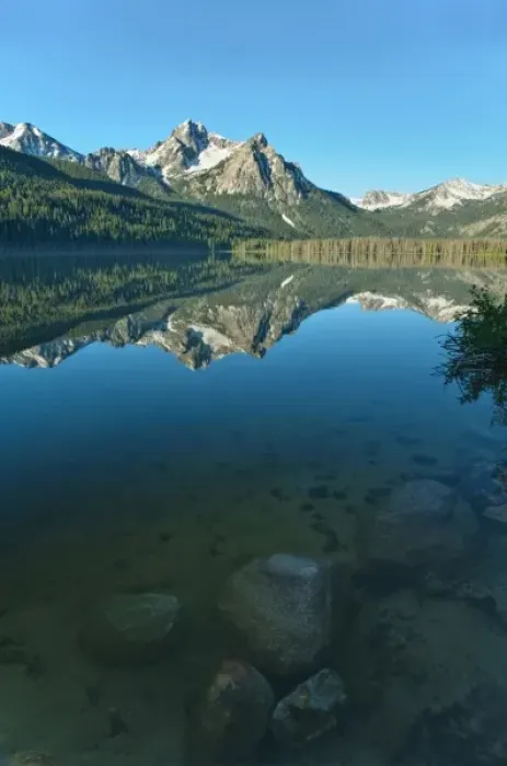 Framed Print : USA, ID, Sawtooth Mts. NRA, Mt. McGowan Reflected in Stanley Lake