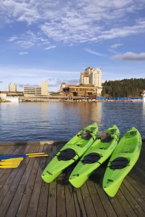Framed Print : USA, Idaho, Coeur d Alene. Kayaks await the guests at the Coeur d Alene Resort