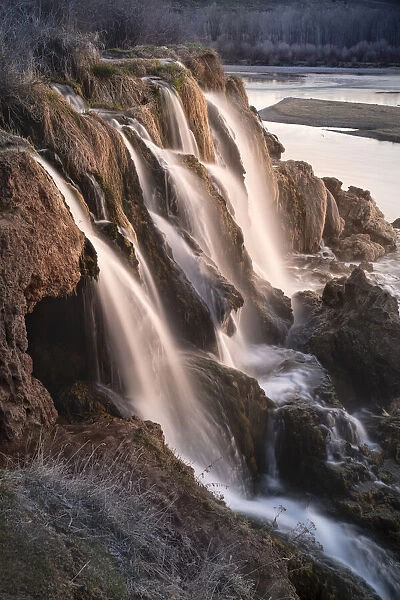 USA, Idaho. Fall Creek Falls flow into Snake River at sunrise