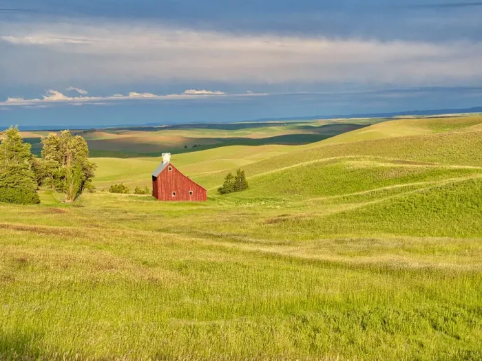 Framed Print : USA, Idaho, Palouse. Red barn with dark clouds and warm light Framed Print : USA, Idaho, Palouse. Red barn with dark clouds and warm light