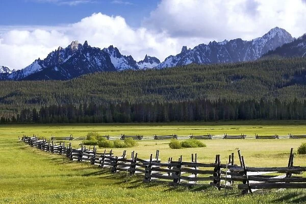 USA, Idaho, Sawtooth National Recreation Area. Old-style wooden fence forms corral in countryside