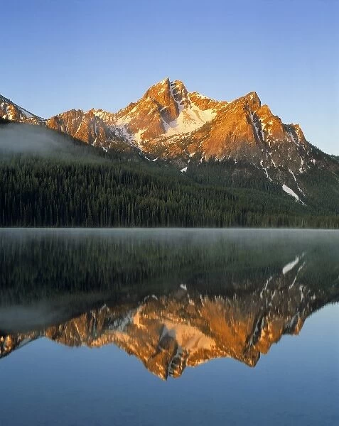 USA, Idaho, Sawtooth NRA. Stanley Lake reflects the Sawtooth Range in the Sawtooth NRA, Idaho