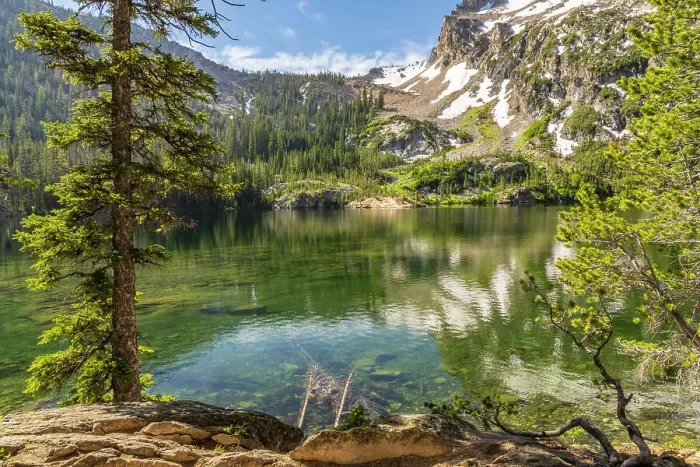Framed Print : USA, Idaho, Sawtooth Wilderness. Mountain reflects in Alpine Lake