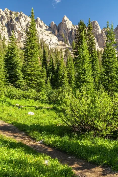 Framed Print : USA, Idaho, Sawtooth Wilderness. Trail in mountain and valley landscape Framed Print : USA, Idaho, Sawtooth Wilderness. Trail in mountain and valley landscape