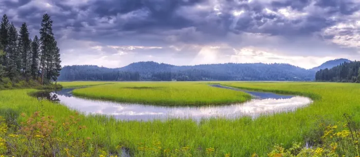Framed Print : USA, Idaho. St Maries River panoramic. Credit as: Jim Nilsen  /  Jaynes Gallery  /  DanitaDelimont