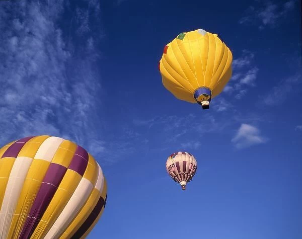 USA, Idaho, Teton Valley. Hot-air balloons decorate the sky in Teton Valley, Idaho