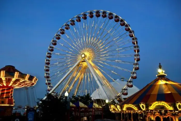 Framed Print : USA, Illinois, Chicago, Cityscapes, Lighted Ferris Wheel and other Rides after dark Framed Print : USA, Illinois, Chicago, Cityscapes, Lighted Ferris Wheel and other Rides after dark