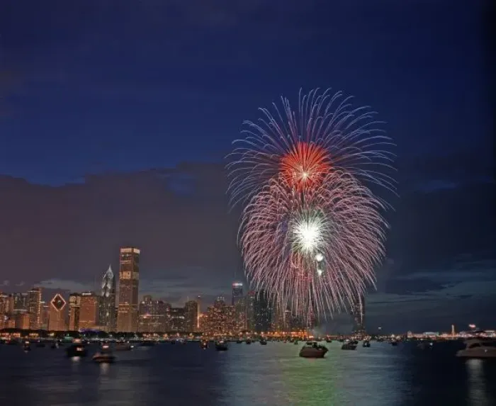 Framed Print : USA, Illinois, Chicago, Fourth of July fireworks over Monroe Harbor Framed Print : USA, Illinois, Chicago, Fourth of July fireworks over Monroe Harbor