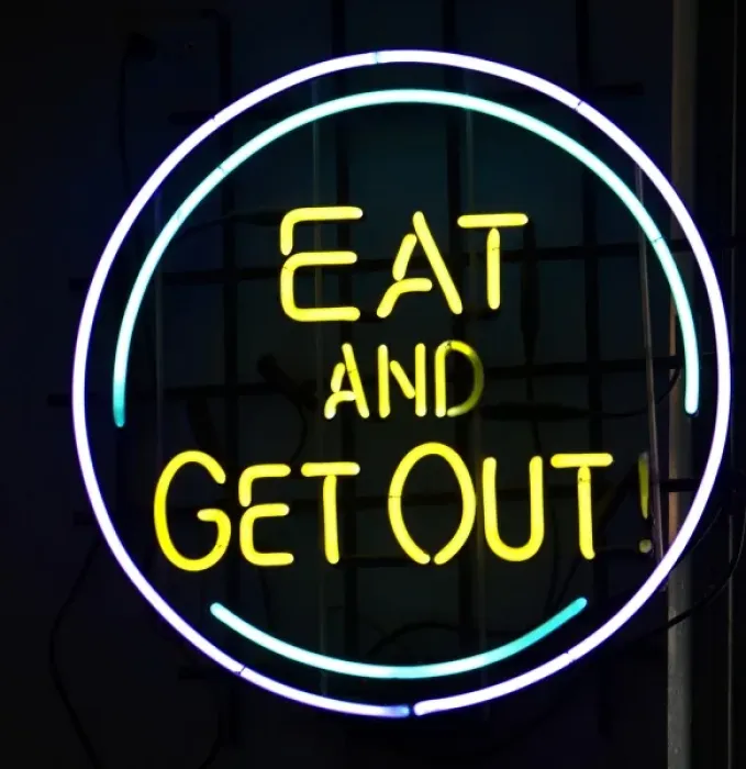 Framed Print : USA, Illinois, Chicago. Humorous neon sign at a diner Framed Print : USA, Illinois, Chicago. Humorous neon sign at a diner