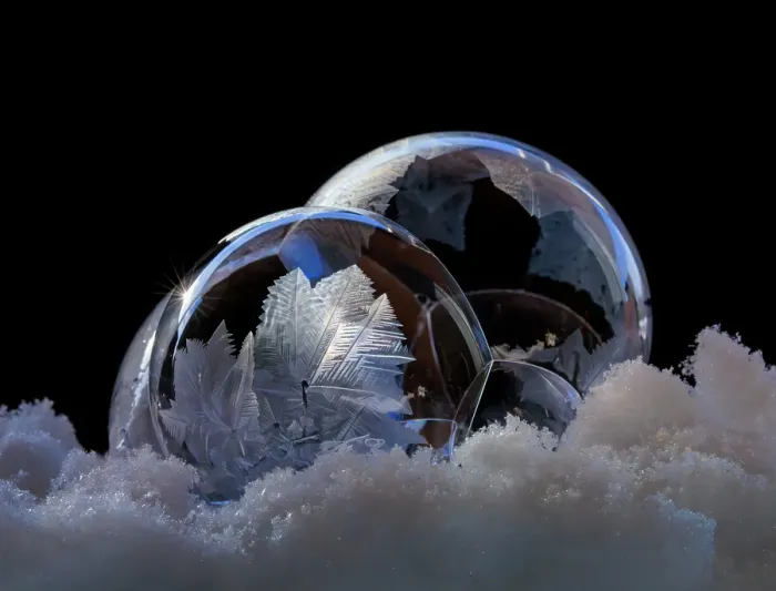 Framed Print : USA, Indiana, Carmel. Close-up of frozen soap bubbles and snow. ©Wendy Kaveney  /  Jaynes Gallery  /  DanitaDelimont.com
