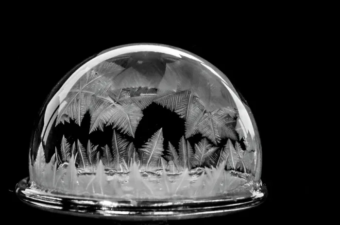 Framed Print : USA, Indiana, Carmel. Frozen soap bubbles on wine glass base. ©Wendy Kaveney  /  Jaynes Gallery  /  DanitaDelimont.com