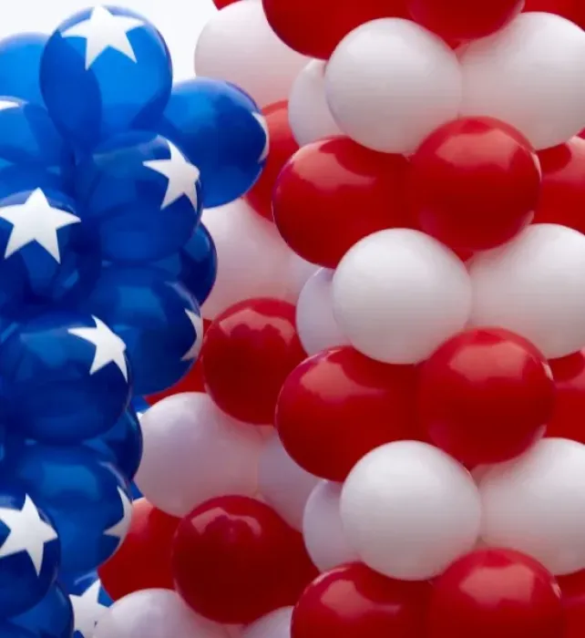 Framed Print : USA, Indiana, Carmel. Patriotic balloons displayed on 4th of July Framed Print : USA, Indiana, Carmel. Patriotic balloons displayed on 4th of July