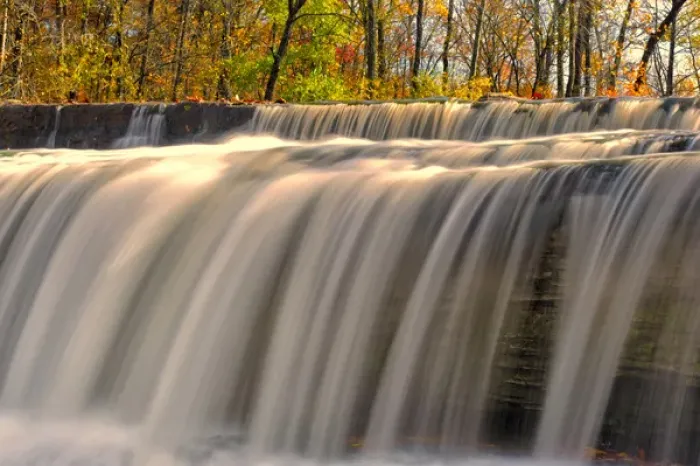 Framed Print : USA, Indiana. Cataract Falls State Recreation Area in autumn, waterfalls