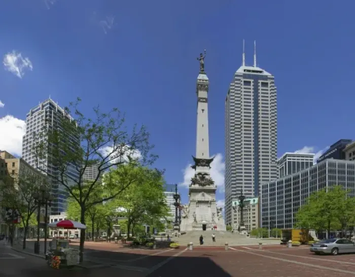 Framed Print : USA, Indiana, Indianapolis. Circle Monument in the center of the city