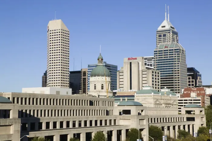 Framed Print : USA-Indiana-Indianapolis: Downtown View with State Capitol and Government Center