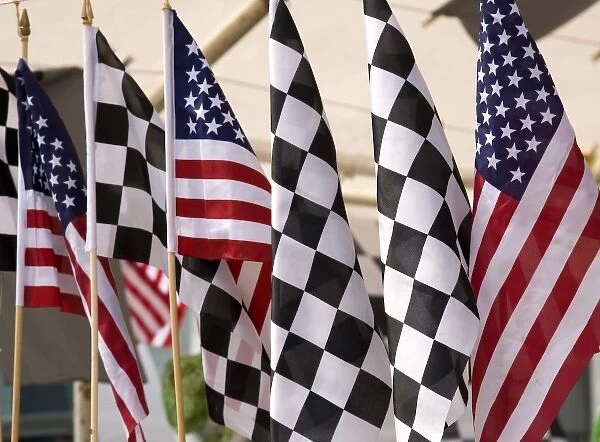USA, Indiana, Indianapolis. Flags for sale at the Indianapolis Motor Speedway