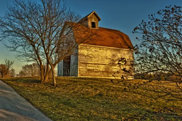 Framed Print : USA, Indiana, rural scene of red-roofed barn Framed Print : USA, Indiana, rural scene of red-roofed barn