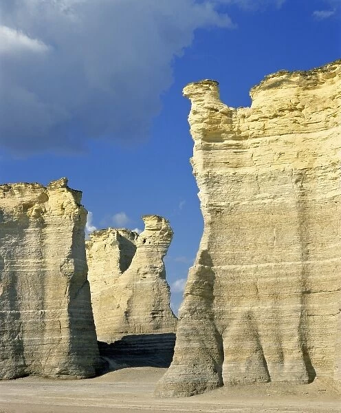 USA, Kansas, Logan County, Monument Rocks. The sheer sides of Monument Rocks form