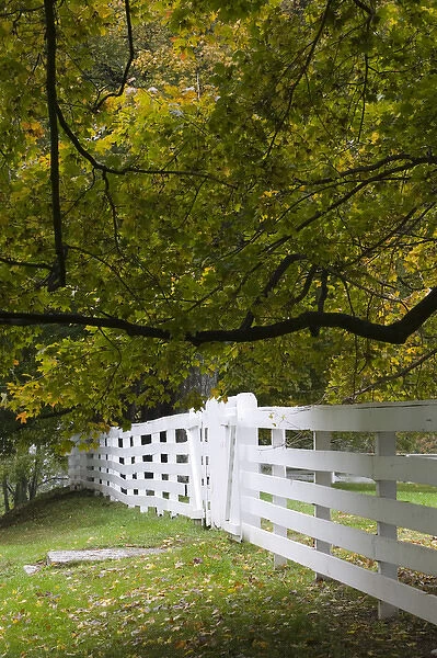 USA-Kentucky-Harrodsburg: Shaker Village of Pleasant Hill- White Fence