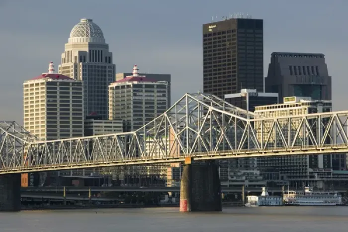Framed Print : USA-Kentucky-Louisville: City View and Clark Memorial Bridge / Morning Framed Print : USA-Kentucky-Louisville: City View and Clark Memorial Bridge / Morning